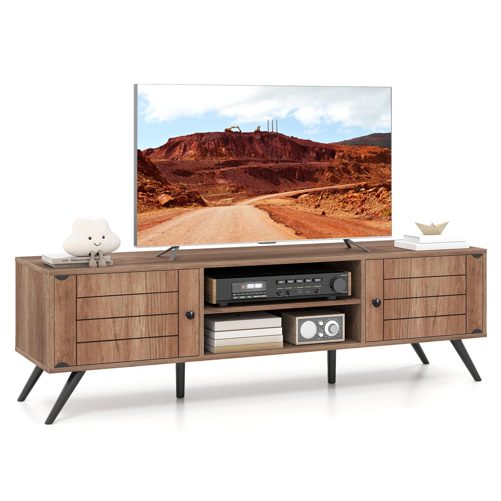 Tangkula 59” Long Media TV Stand with Cable Hole for Living Room